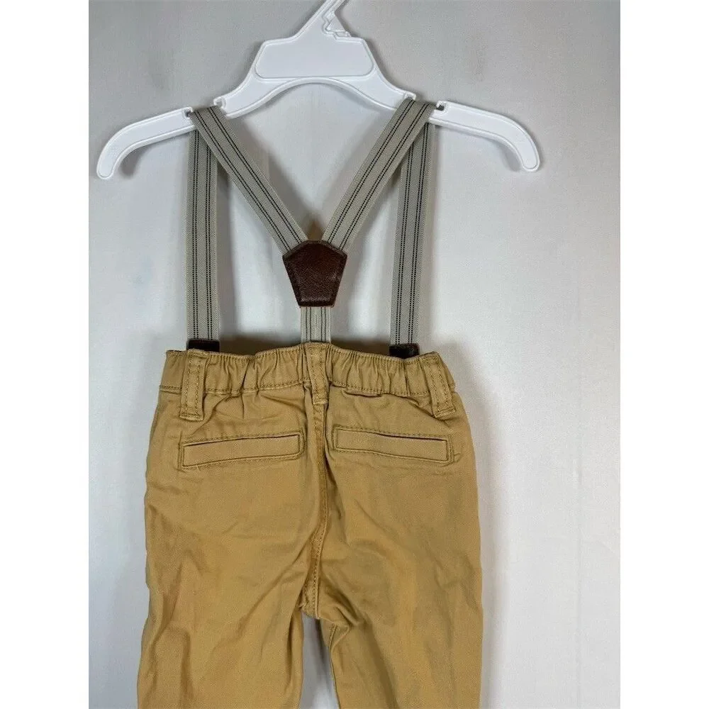 OshKosh B'gosh Baby Boys Khaki Suspender Pants Beige Size 6-9 Months Dressy